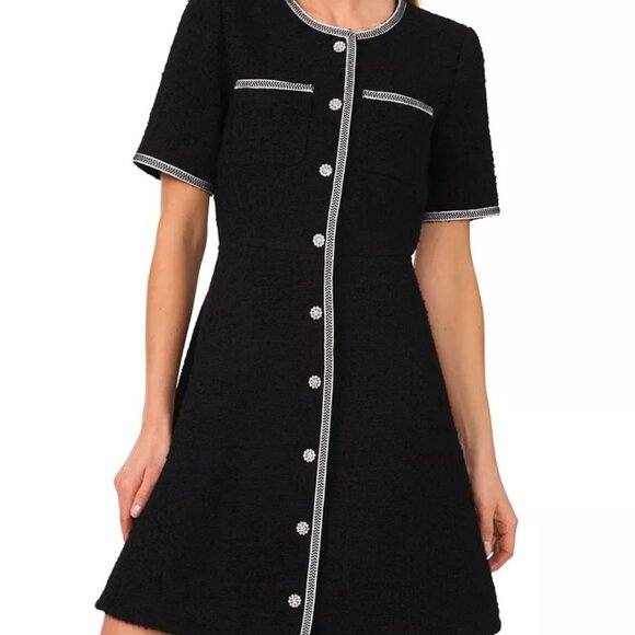 CeCe, Women's Tweed Short-Sleeve Button-Front Shift Dress, Size 4 - Picture 3 of 5